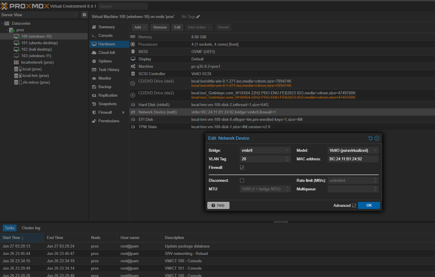 Configuring VM interface with VLAN Tags on Proxmox